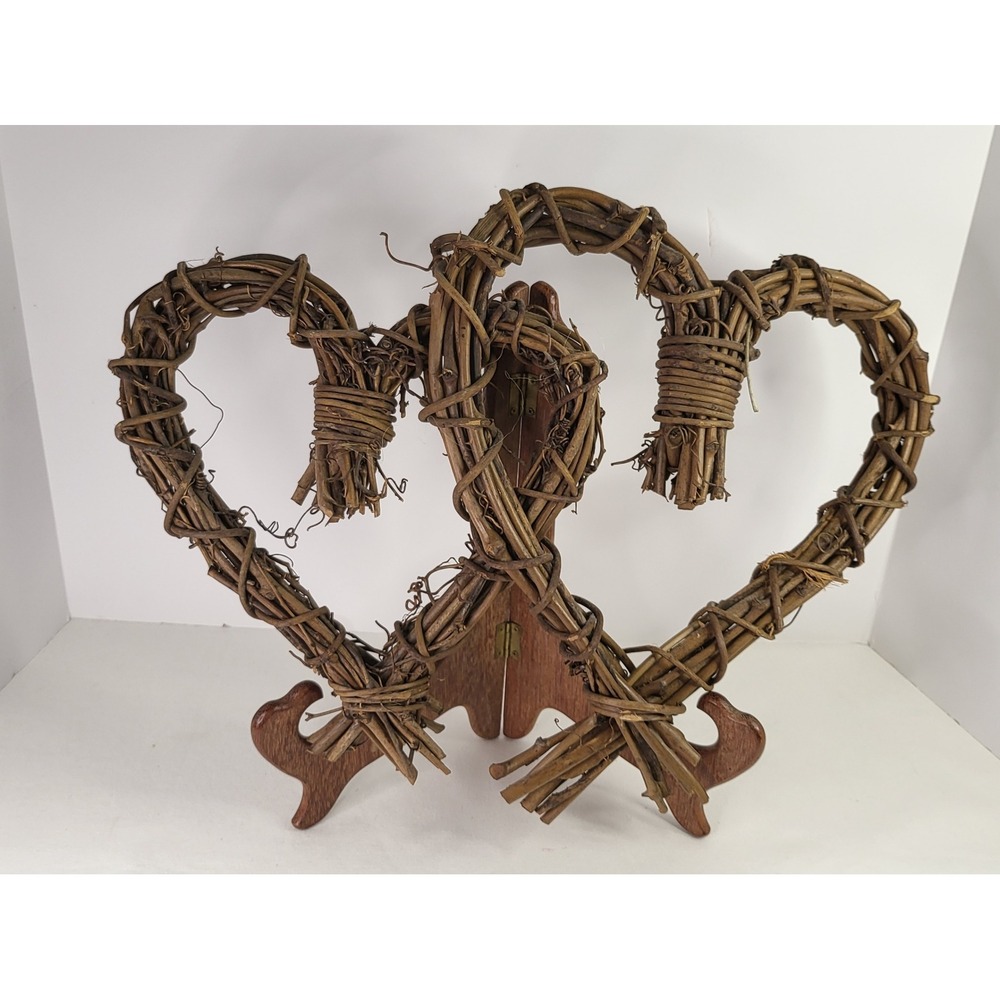 Cottagecore Rustic Natural Grapevine Double Heart Wall Decor Farmhouse